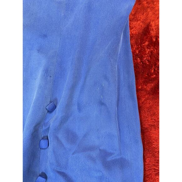 Patrick Petite Collection Size 14 Blue Midi Silk Front Slit Short Sleeve Dress - Picture 3 of 16